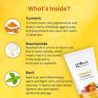 Globus Naturals Anti-Ageing Skin Brightening Vitamin C Face Wash, Enriched with Peach & Jujube, Skin Illuminating & Tan Removal Formula, For All Skin Types, Both Men & Women (75 g) view 2