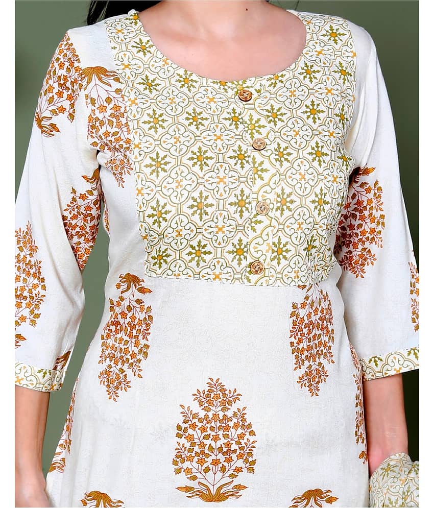 The Kurti Point Rayon Printed Kurti With Pants Women's Stitched Salwar Suit - White ( Pack of 1 ) view 2