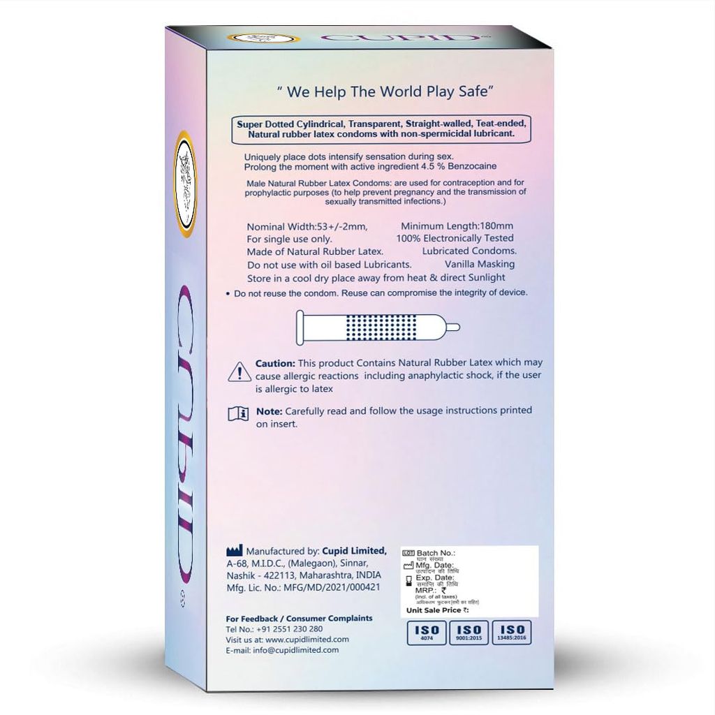 Cupid Super Dotted Condoms (Pack of 3) | Lubricated & Multitextured Condoms | For Her Enhanced Pleasure | Pack of 3, 12 Pcs Each view 2