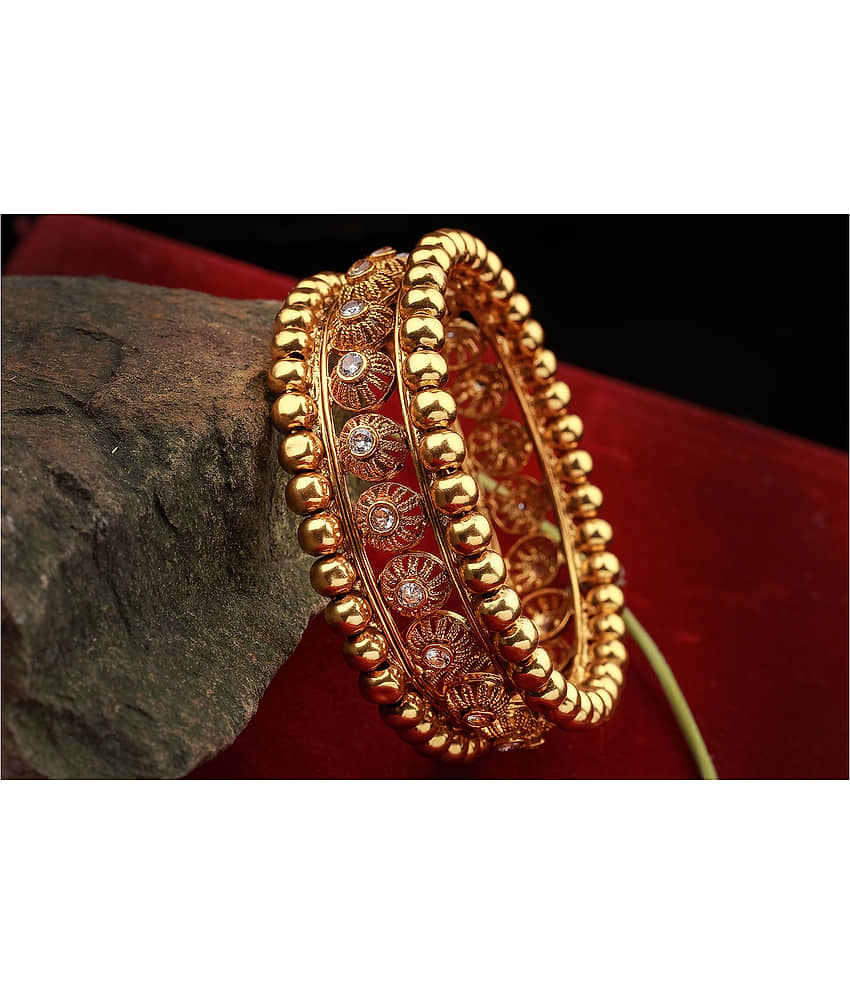 Ethnic One Gram Gold Plated Designer Stone Studded Kada for Women and Girls view 2