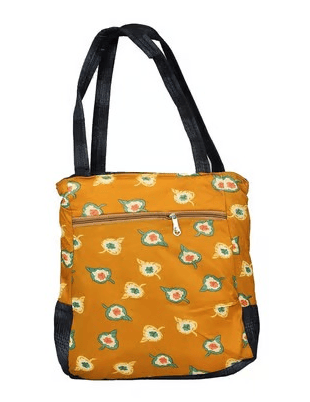 Floral Print Mustard Yellow Tote Bag with Pom-Pom view 2