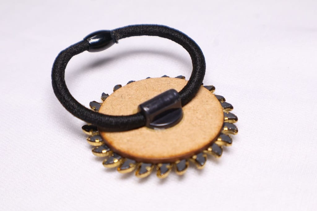 Designer Floral Hair Tie – Red & White Stone Embellished view 2