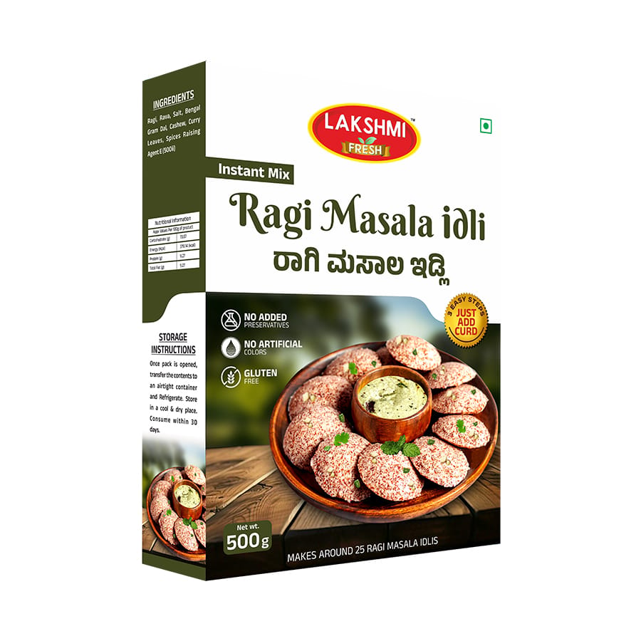 Lakshmi Fresh Ragi Masala Idli Mix 500g |Instant & Gluten-Free |High-Fiber, Ready-to-Cook Ragi Idli Mix