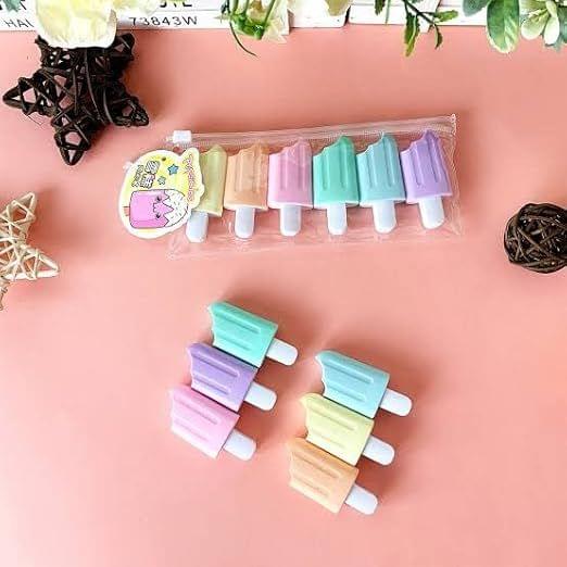 Ice Cream Highlighter Set, 6 Colors Pastel Highlighters for Kids, Students, Office Supplies, Kawaii School Supplies, Party Favors view 2