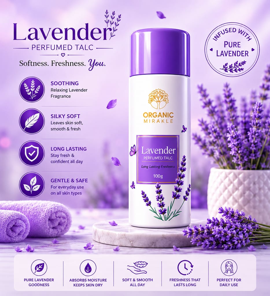 Elegantra Premium Lavender Perfumed Talcum Powder (100g) | Infused with Natural Lavender Essential Oil | Long Lasting Anti-Bacterial Body Powder for Daily Sweat Absorption, Body Odor Control & Instant Radiant Glow (Pack of 1) view 2
