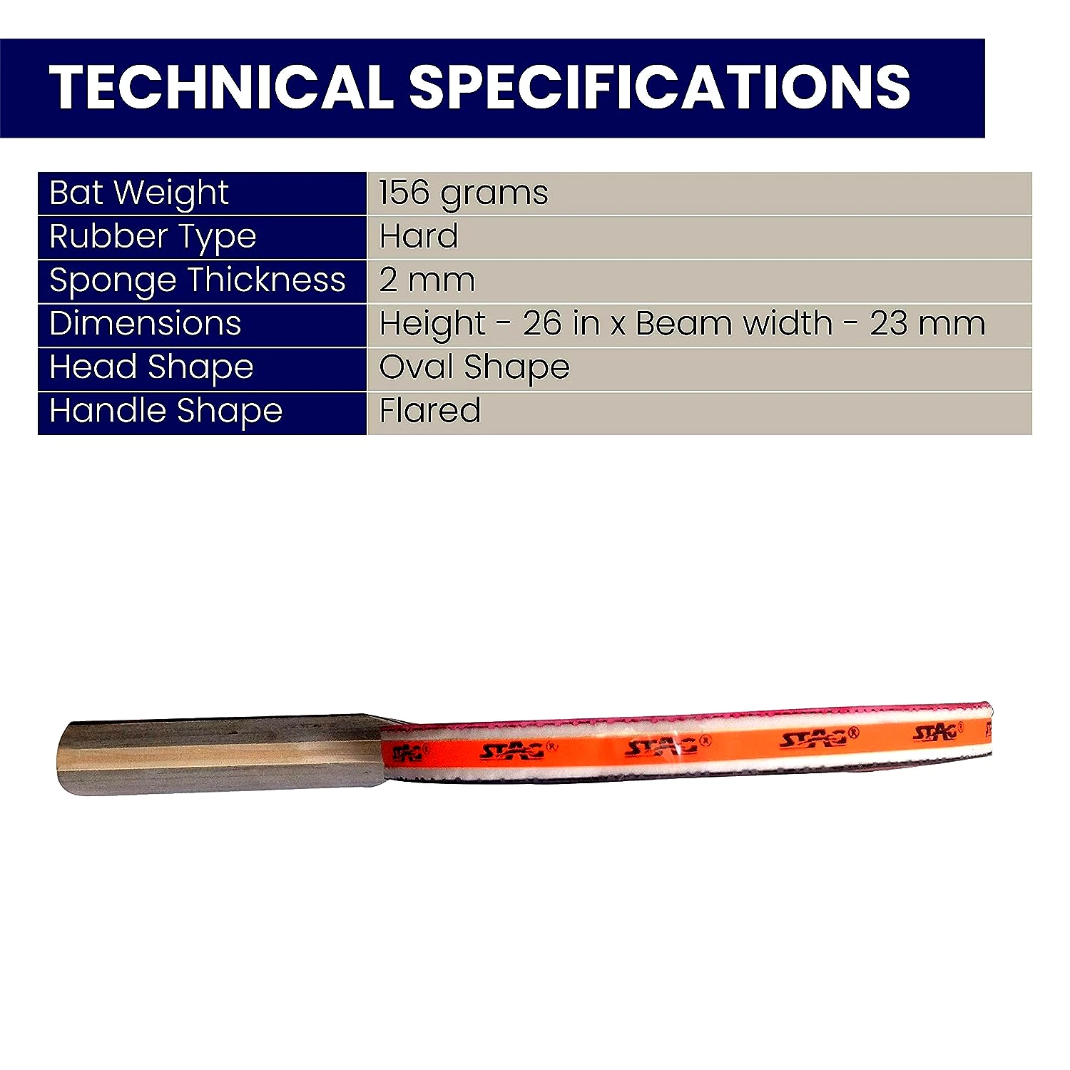 STAG Beginner ITTF Approved Rubber Tournament Table Tennis Bat (Packing - 1 Unit) by Total Sporting And Fitness Solutions Pvt Ltd view 2