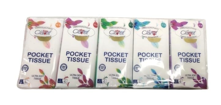 Claret Soft Ultra Pocket Tissue – 2-Ply, Skin-Friendly, 100% Virgin Pulp, 10 Pulls per Pack, 10 Packs per Packet, Convenient and Easy to Carry view 2