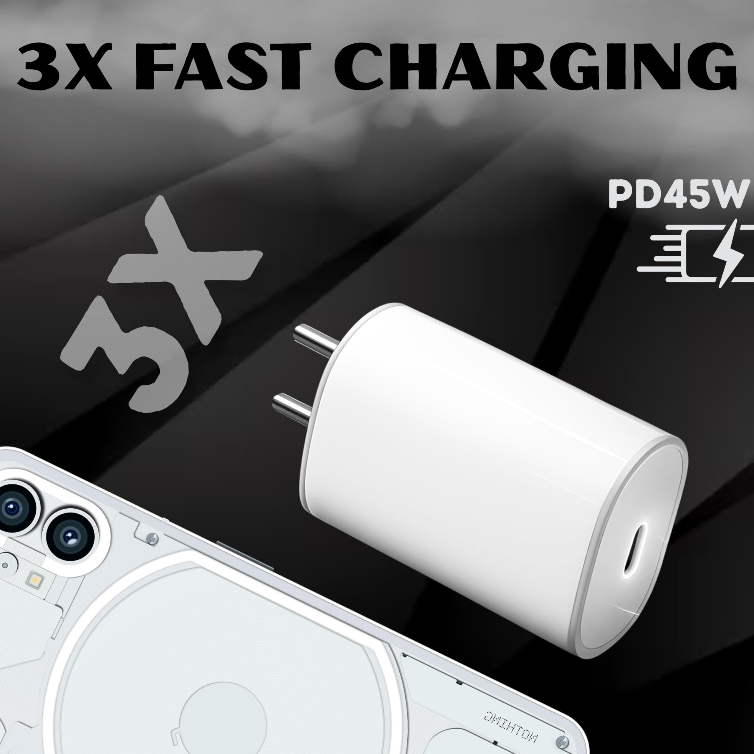 KOZOPO Sakit Original 45W Fast Charger Adapter for Nothing Phone 3A/3A Pro/2A/2A Plus, Nothing Phone 3/2/1, CMF Phone 1/2 Pro | PPS PD 3.0 Type-C Wall Adapter | White view 2