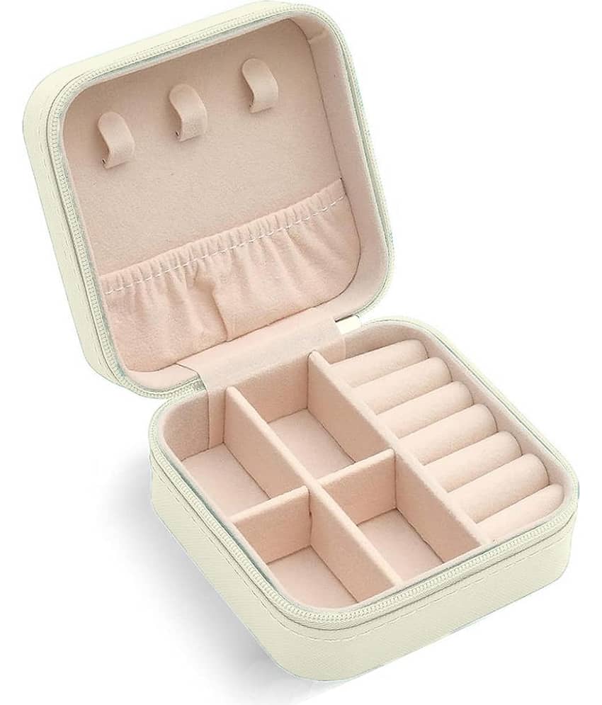 Jewellery Organiser PU Leather Zipper Portable Storage Box with Divider Container view 2
