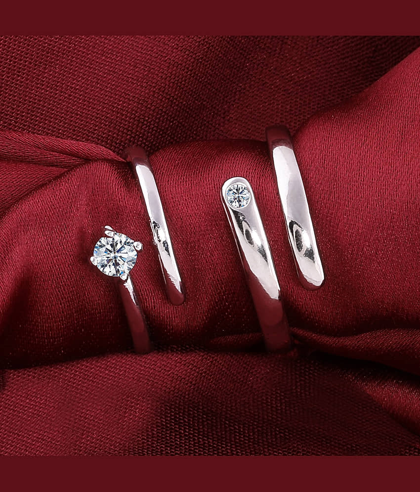 Silverplated Amazing Solitaire His and Her Adjustable proposal couple ring For Men And Women Jewellery view 2