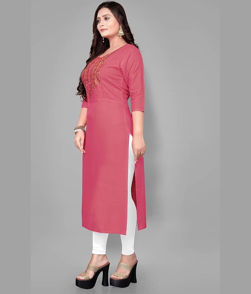 RIAANA - Pink Rayon Women's Straight Kurti ( Pack of 1 ) view 2