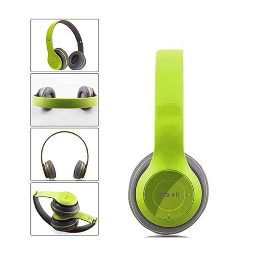 P47 Wireless Bluetooth Headphones with Mic, SD Card Slot, Stereo Bass, Foldable On-Ear Headset, Green view 2