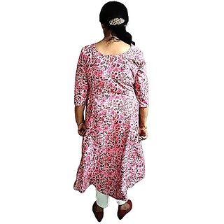 Prabha Apparels Women Printed Polyester A-line Kurta (Pink) view 2