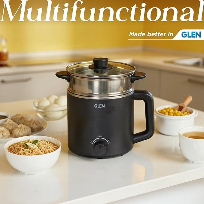 Electric Kettle By Glen with Steamer 1.5L, 600W | Multipurpose Kettle for Tea, Coffee, Milk, Eggs, Soup & Noodles | Dual Heat Settings, Auto Shut-Off view 2