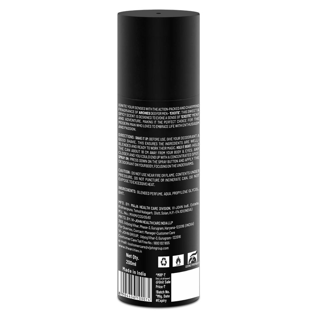 Archies EXCITE Party Wear Deodorant for Men | 200 ML | Elite French Aroma | Long-lasting fragrance with fruity & soothing notes | Comfortable & Irritation-free on the skin | French Aroma | 24 Hours Freshness view 2
