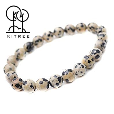 KITREE NATURAL DALMATION JAPSER CRYSTAL BRACELET 8MM ROUND (COLOR OFF WHITE WITH BLACK SPOT) view 2