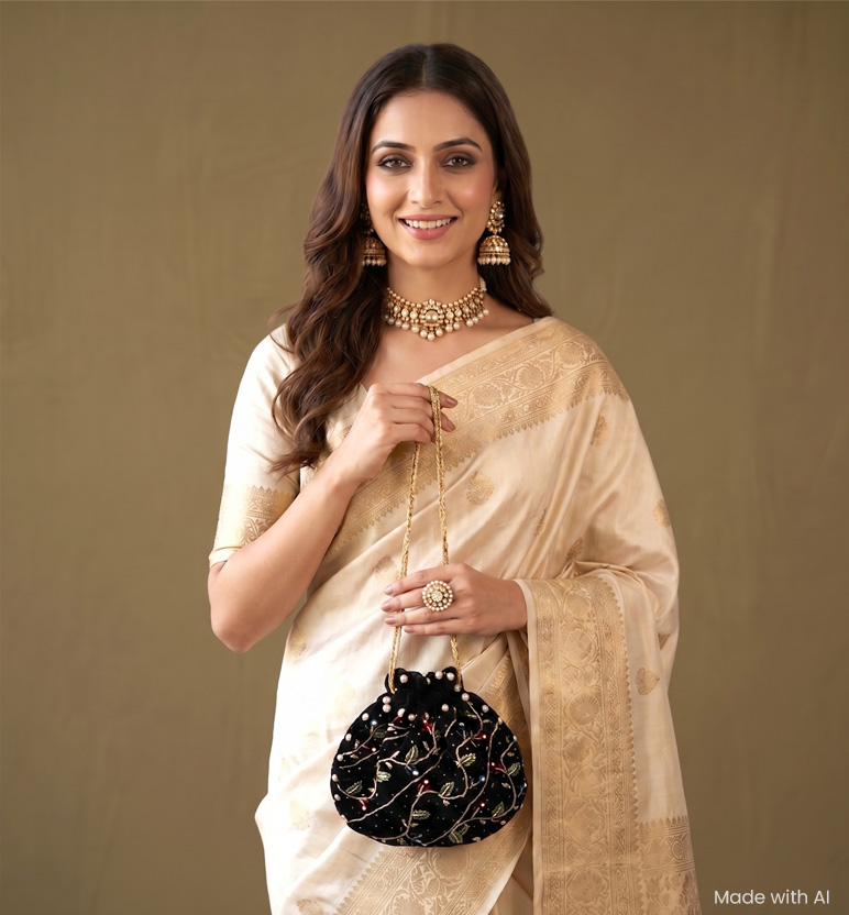 Handcrafted Zari Zardozi velvet Batua view 2