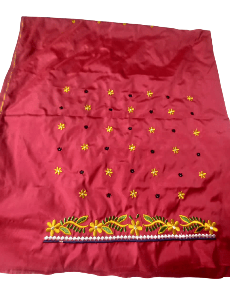 Red Silk Blouse with Floral Embroidery - Party Wear view 2