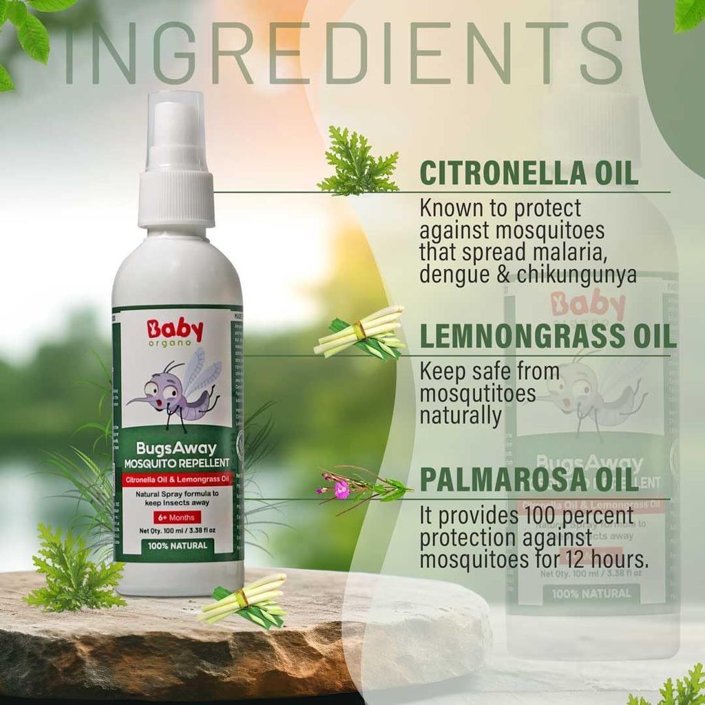 Babyorgano Bugs Away Natural Anti-Mosquito, Flea Repellent Spray for Babies/Children and Home with Citronella & Lemongrass Oil 100ml view 2