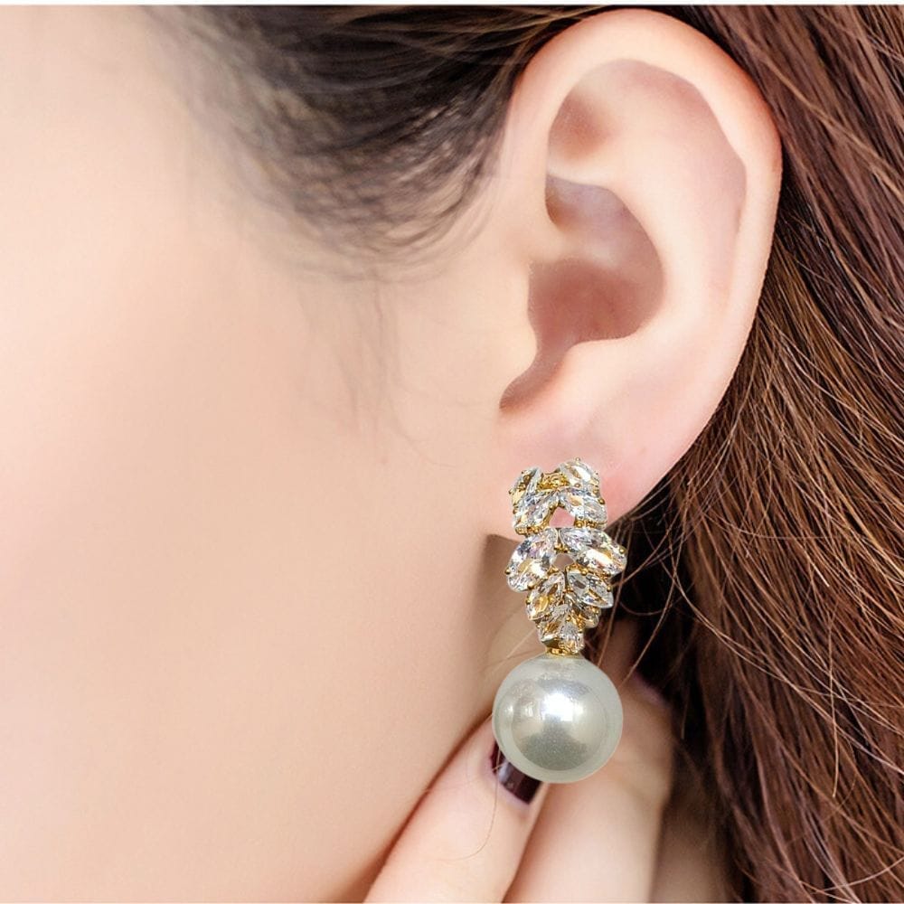 Jewelryklub American Diamond Earrings with Pearl Drop For Girls Women view 2