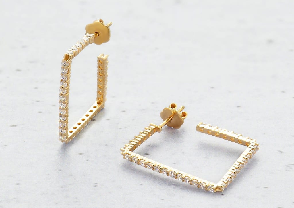 Fine Block Hoop Earrings view 2