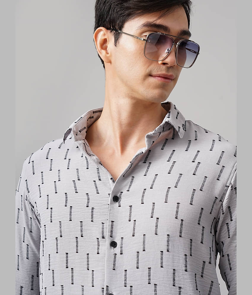 Paul Street Polyester Slim Fit Self Design Full Sleeves Men's Casual Shirt - Grey ( Pack of 1 ) view 2