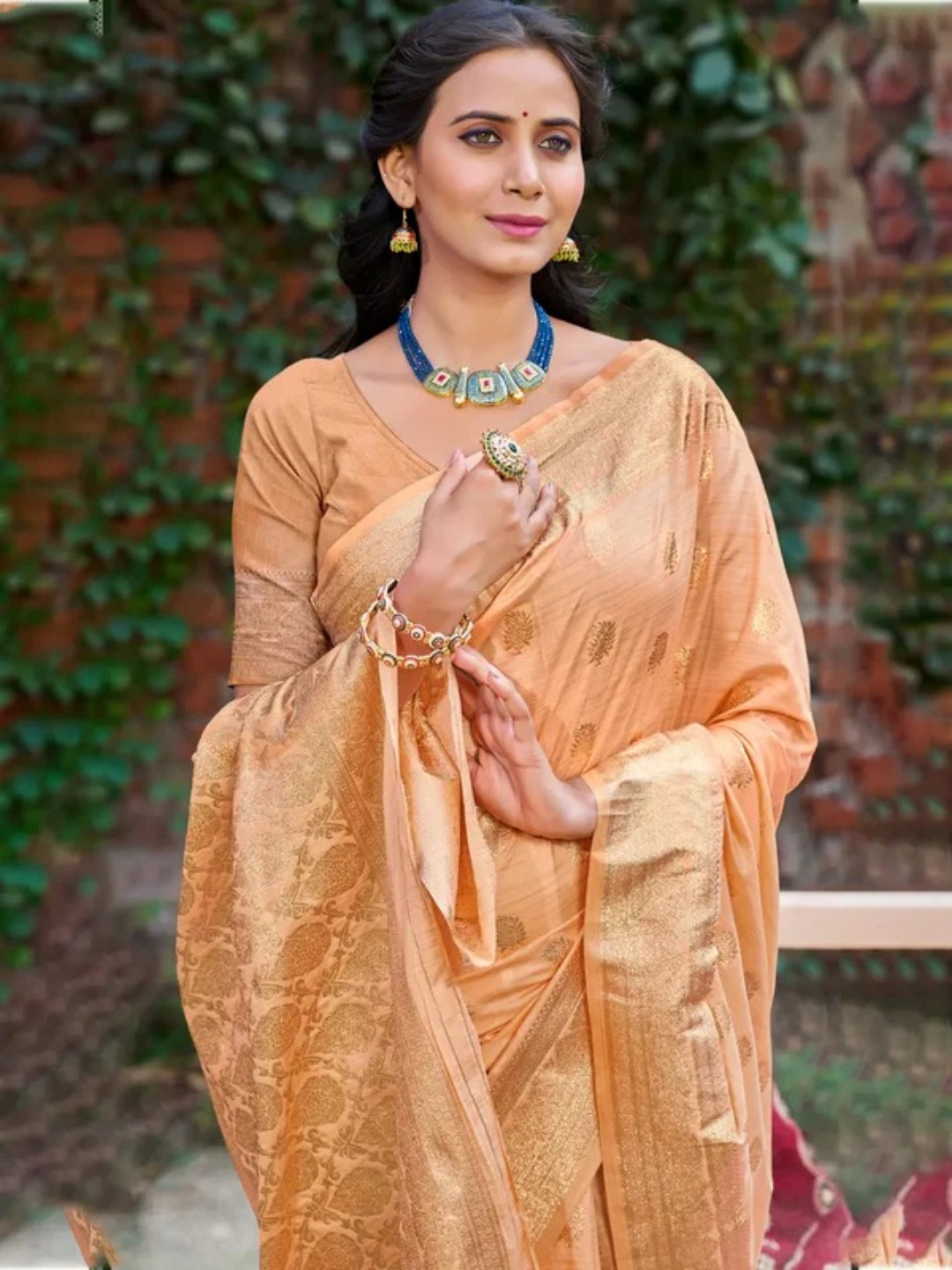 Peach Silk Saree view 2
