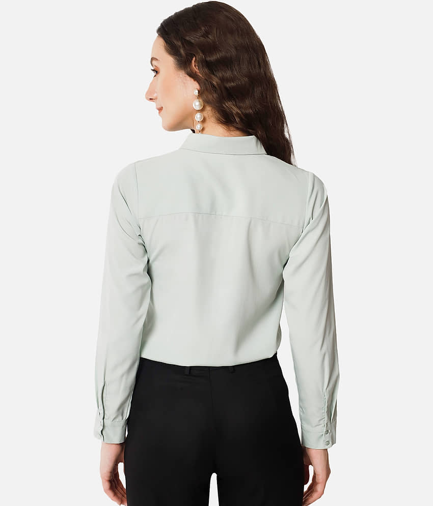 OTIRA Women Solid Poly Crepe Shirt ( Mint Green ) view 2