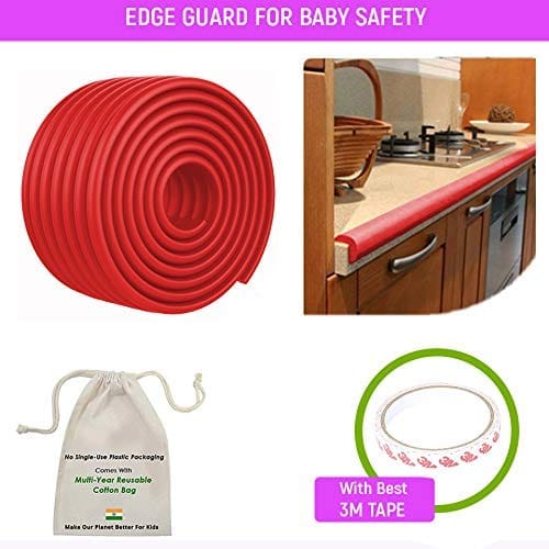 Safe-O-Kid' (Set of 1), Soft Cushioned 6.4 Ft / 2 Mtr Multi Functional Edge Guards with Strong 3M Adhesive, Safety for Sharp Edges for Babies- Red view 2
