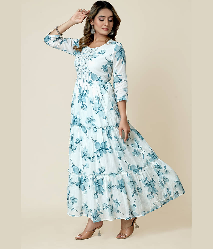 SARRAS Cotton Printed Flared Women's Kurti - White ( Pack of 1 ) view 2