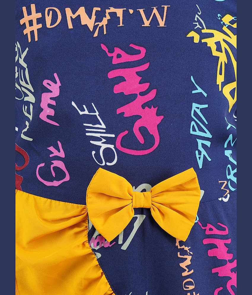 Being Naughty Polyester A-line Dress For Girls ( Pack of 1 , Blue & Yellow ) view 2
