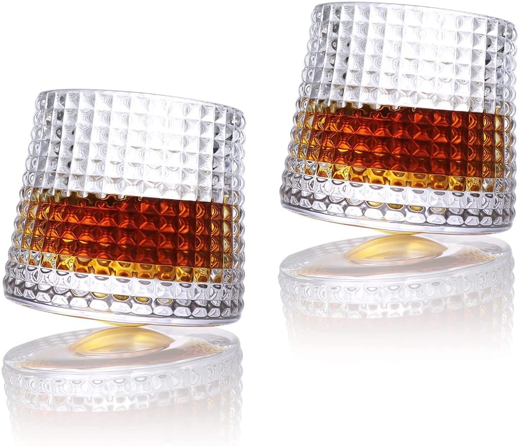 Diamond Dancing Whiskey Glass 200 ML Rotable Bottom, Spining Glasses Bar Glass for Drinking Bourbon, Whisky, Scotch, Cocktails (pack of 2)