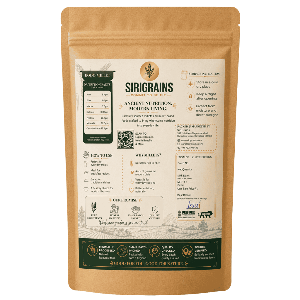 SiriGrains Organic Kodo Millet 1kg | Whole Unpolished Millet (Kodra, Varagu, Harka, Arikelu) | Premium Ancient Grain for Rice, Khichdi & Everyday Cooking view 2