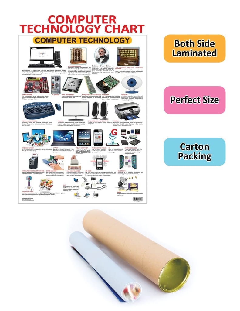 Computer Technology Wall Chart (Science Chart) - Both Side Hard Laminated (Size 48 x 73 cm) [Poster] Dreamland Publications view 2