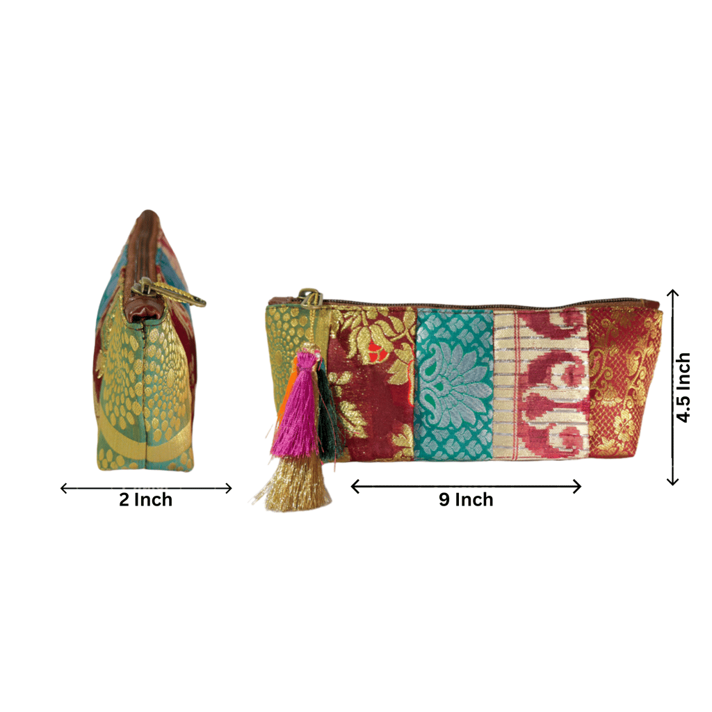 PRASHU Recycled Brocade Fabric Pencil Pouch Light Weight Pouch for Stationary/Aesthetic Pencil Case for College Students/School Pouch for Girls view 2