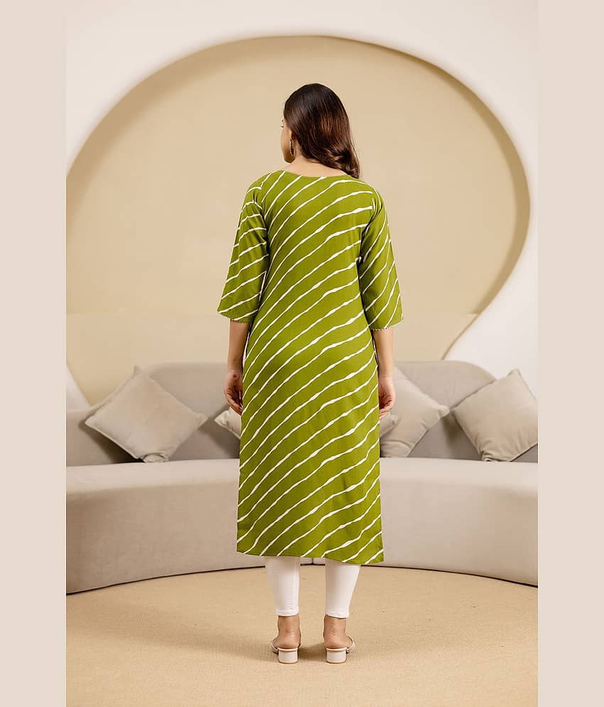 Kapadia Women Cotton Blend Embroidered Straight Kurti ( Green ) view 2