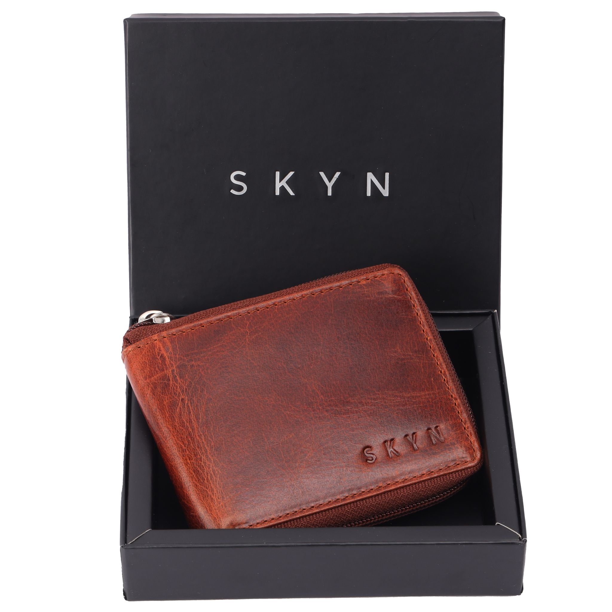 SKYN Genuine Leather Wallet for Men – Minimalist Bifold RFID Blocking Wallet with Multiple Card Slots, Cash Compartment & Gift Box