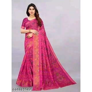 Pink Colour Cotton Printed Saree With Blouse Piece view 2