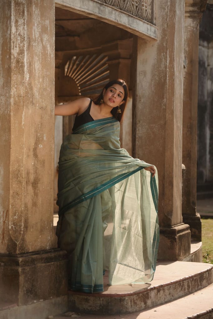 Utsav silk cotton saree - Pista view 2