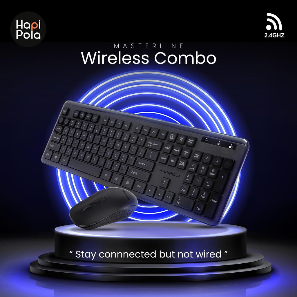 HAPIPOLA Combo 1 MASTERLINE Wireless CHICKLET Keyboard and Mouse Set | 2.4 Ghz Plug-and-Play Simplicity Slim Keystrokes Full Size Silent Mouse and Keyboard view 2