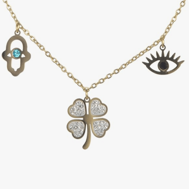 ARyee Accessorize Gold-tone Charm Evil Eye Leaf Necklace With Fish Hook view 2