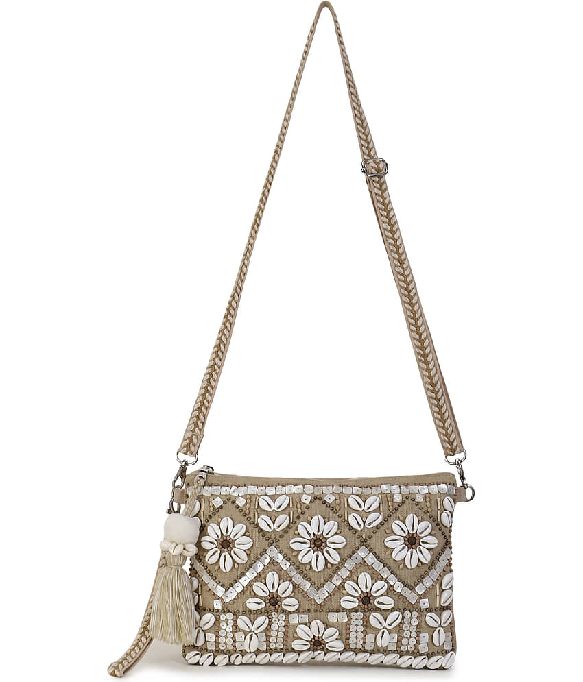 Anekaant Beige Canvas Sling Bag view 2