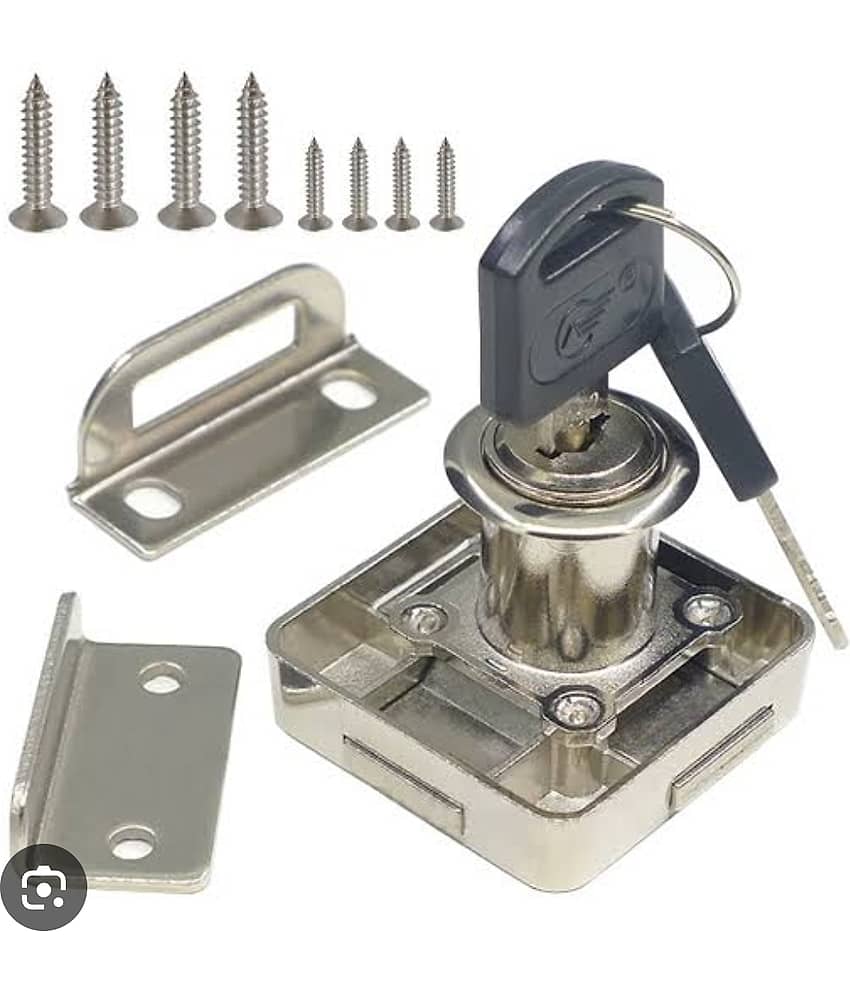 Adison drawer lock pack of 2 with 2 extra keys stainless steel and with all accessories like screws plate view 2