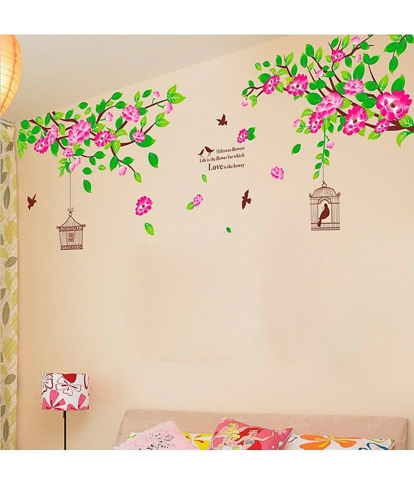 Asmi Collection Wall Stickers Summer Tree Cage Flowers Nature Sticker ( 100 x 180 cms ) view 2