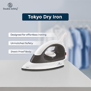 Double Safety Tokyo 1000W Dry Iron with Non-Stick Soleplate Coating | Lightweight Iron (White) view 2
