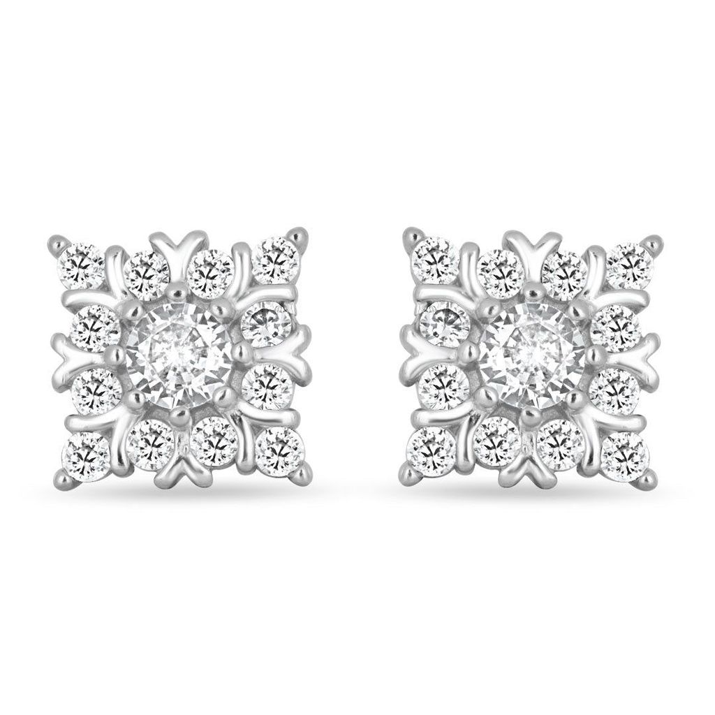 Zarkan Floral Square Silver Studs view 2