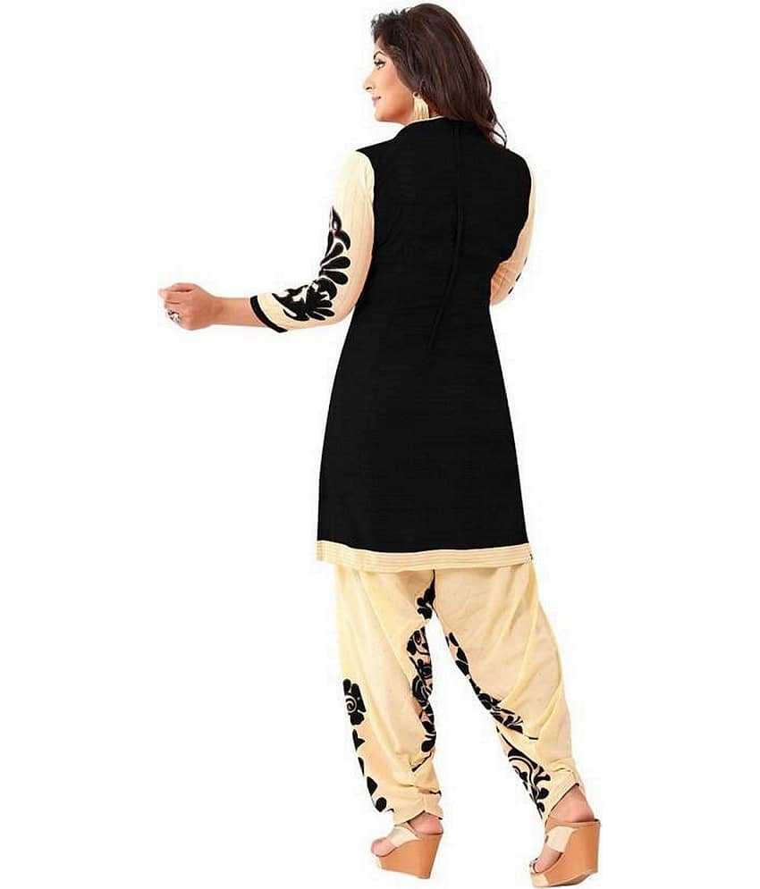 Reya Black Crepe Unstitched Dress Material - view 2