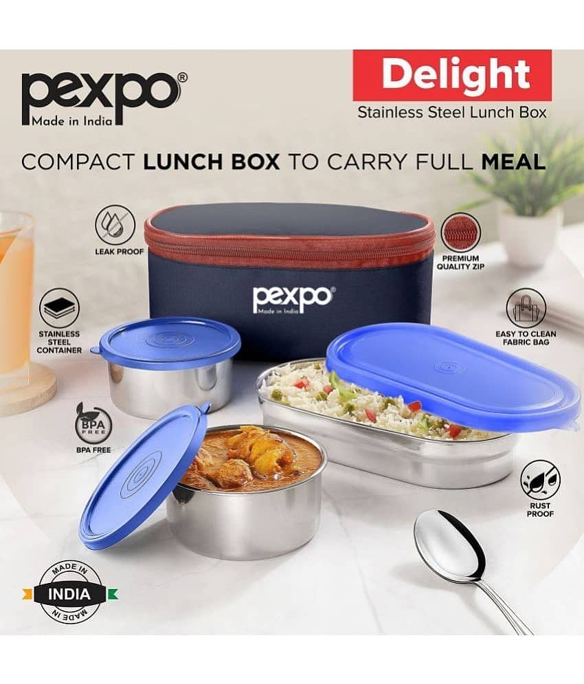 Pexpo - DELIGHT STEEL Stainless Steel Lunch Box 3 Container ( Pack of 1 ) view 2