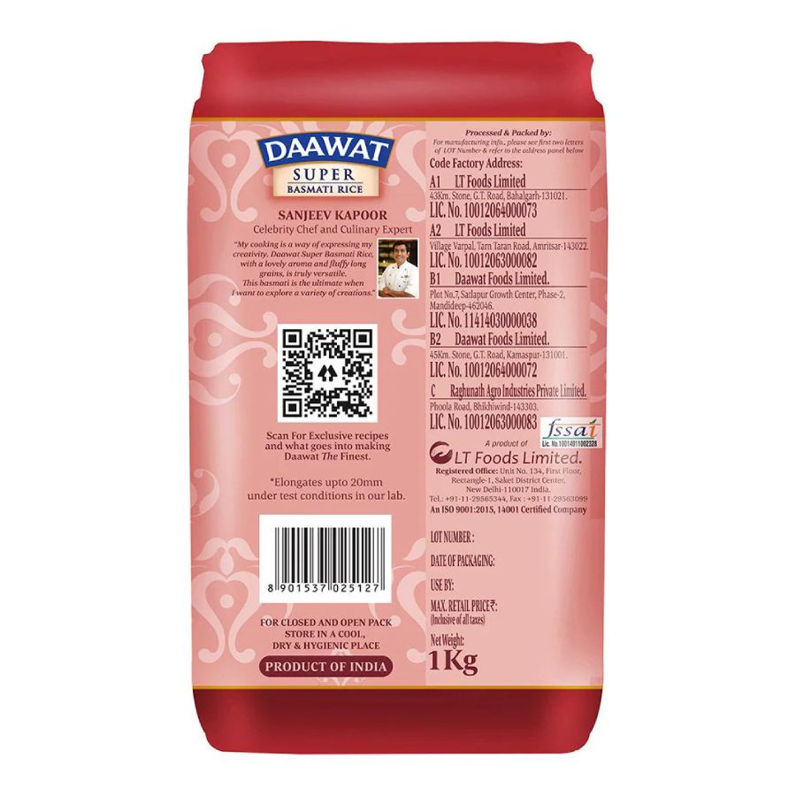 Daawat Super Basmati Rice 1 Kg view 2