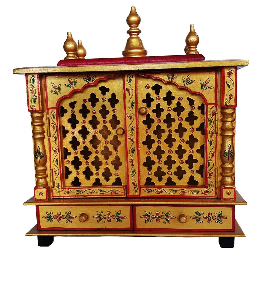 Wood To Cart® Beautiful MDF Wooden Copper Temple/Jali Pooja Mandir for Home and Office/Wall Mounted Temple/Puja Stand(Golden - 18x9x22 inches) view 2